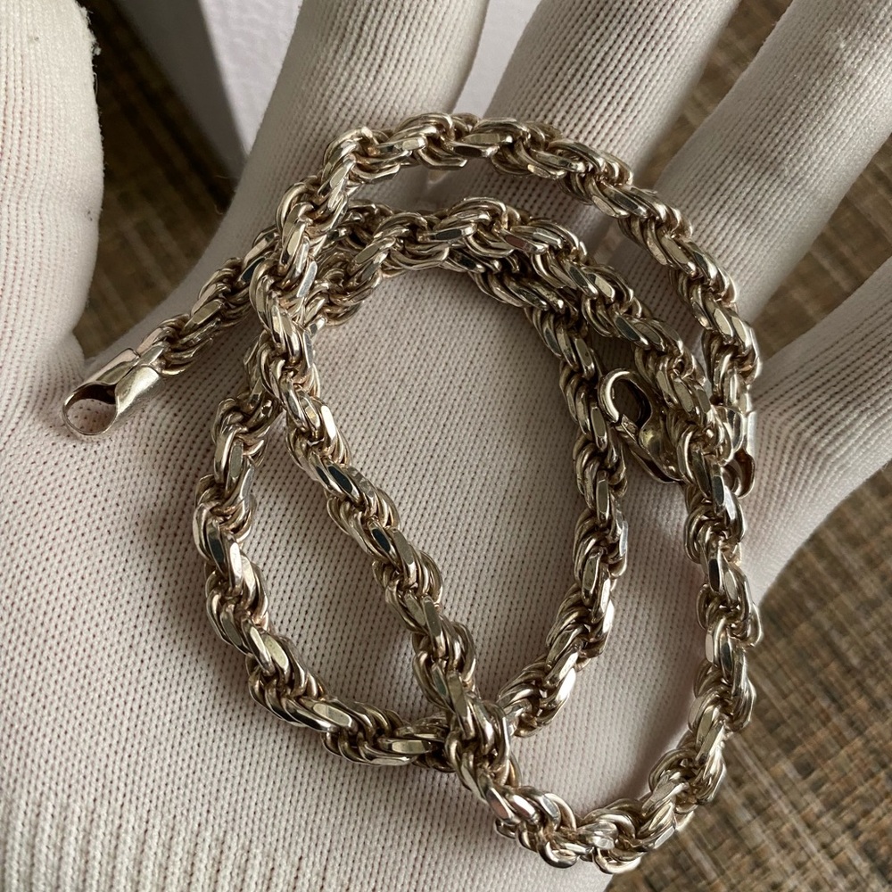 Sterling Silver Men's Rope Chain Necklace - Silver - Picture 15 of 16